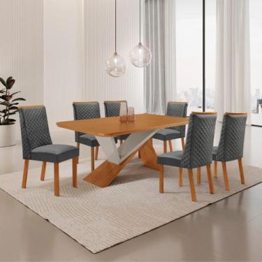 Imagem de Mesa de Jantar Yasmin 180 cm Tampo MDF Canto copo Laminado com 6 Cadei