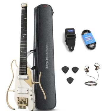Imagem de Guitarra Portátil Donner Hush-X Pro com Efeitos Branca E Dourada