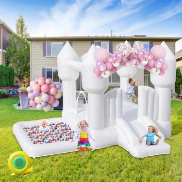 Imagem de Bounce House inflável FINCOME White com escorregador para crianças