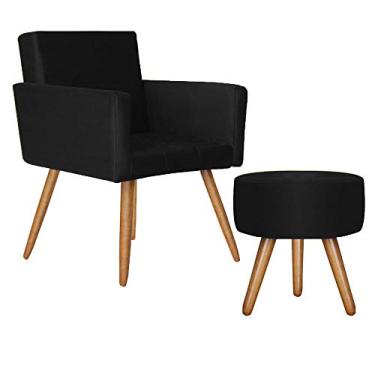 Imagem de Poltrona Vitória + Puff Bali Decorativo Suede Preto - Kasa Sofá