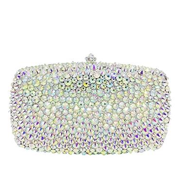 Imagem de Boutique De FGG Bolsas de noite para mulheres, bolsas de casamento, bolsas clutch de cristal com pontas, Prata AB, Smal