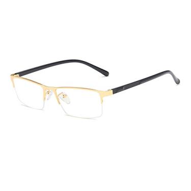 Imagem de QECEPEI Óculos de computador com bloqueio de luz azul, armação semi-aro, retangular, para jogos, lentes transparentes, Ouro brilhante, tamanho �nico