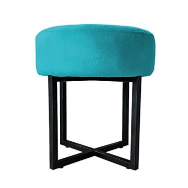 Imagem de Puff Decorativo Madrid Luxo Preto Assento Suede Azul Turquesa - Folk Móveis