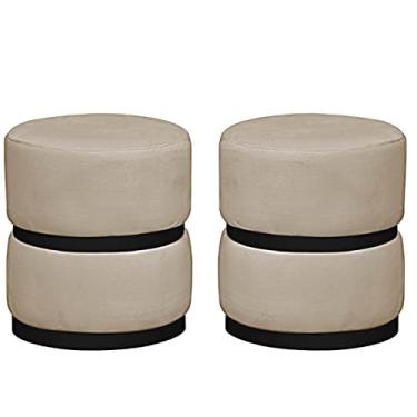 Imagem de 02 Puff Decorativo Luxo Para Sala Kiev Preto Assento Veludo Bege - Folk Móveis