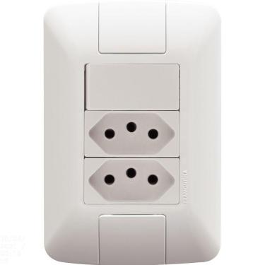 Imagem de Conjunto 4x2 com 1 Interruptor Simples 6 A 250 V e 2 Tomadas 2P+T 20 A 250 V Tramontina Aria Branco Tramontina