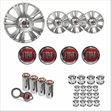 Imagem de Jogo Calota Aro 15 Palio Essence 2014 à 2016 Fiat + Emblema Resinado + Tampa Ventil + Capa Parafuso