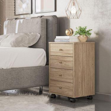 Imagem de Mesa De Cabeceira Presence 4 Gavetas Nogal Touch Demóbile - SSX Multicoisas