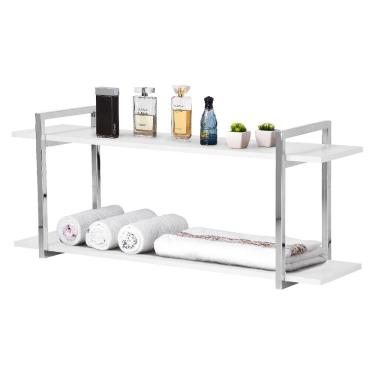 Imagem de Nicho Banheiro Cromado Com Prateleiras Branco 100cm