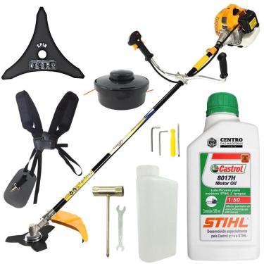 Imagem de Roçadeira Profissional Vulcan VR520H á Gasolina 2T 52cc Ideal Para Manutenção de Rodovias + Óleo 2 Tempos Castrol Stihl 500ml Lubrificante de Motor