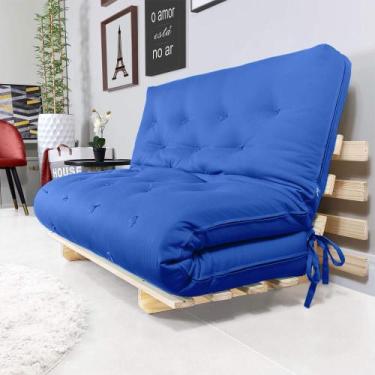 Imagem de Sofa Cama Casal Futon Oriental Azul Royal Com Madeira Maciça. - R9 Des