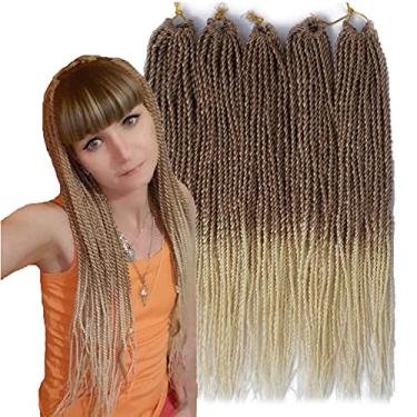 Imagem de Mayloss 6 Pacote/LOTE Senegalese Twist Crochet Tranças de Cabelo Pequeno Fácil Twist Crochet Trança Cabelo 2S Senegalese Twists 14 polegada 18inch 24inch 30 fios/pacote Penteados Para As Mulheres cor (14 polegad, T27/613)
