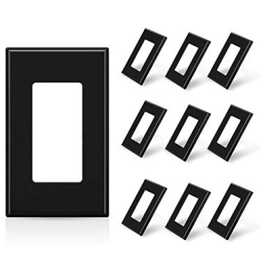 Imagem de ELEGRP 1 gangue de placas de parede decorativas sem parafusos, tamanho padrão inquebrável capa de placa termoplástica para interruptor de tomada receptáculo de decoração, listada UL (pacote com 10, preto brilhante)