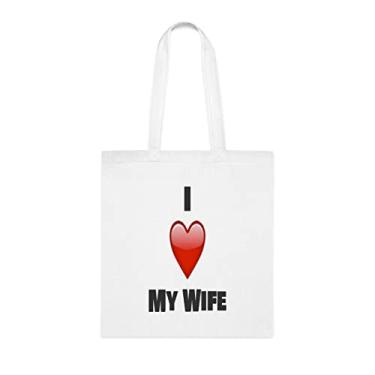 Imagem de Sacola I Love My Wife (Eu amo minha esposa presente para esposa, bolsa de ombro esposa, bolsas reutilizáveis para esposas, presente para esposa do marido , Branco