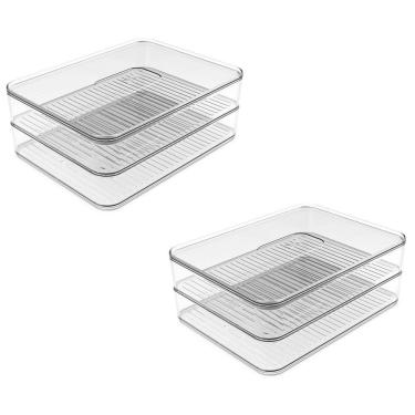 Imagem de Kit 2 Pote Porta Frios Alimentos Duplo Com Divisória Para Geladeira Clear Fresh Natural - Ou