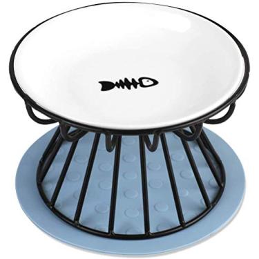 Imagem de Tigela elevada de cerâmica para comida de gato, tigela elevada para animais de estimação - antivômito, antiderrapante, protege a coluna do animal de estimação