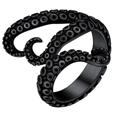 Imagem de ChainsHouse Anel punk polvo antigo para homens e mulheres, aço inoxidável 316L/ouro 18k/metal preto, tamanho 7-14, com caixa de presente, Metal