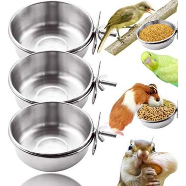 Imagem de MotBach 3 peças de aço inoxidável para alimentação de pássaros, alimentador de pássaros, tigelas de água de papagaio com grampo, suporte para copos de gaiola de animais de estimação para pássaros, papagaio, calopria, conure, periquito, pequeno animal