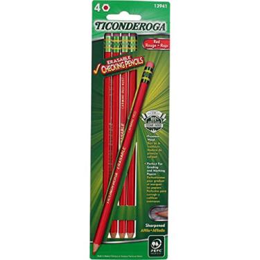 Imagem de Lápis de verificação apagáveis Ticonderoga, ponta de borracha, pré-afiado, vermelho, pacote com 4 (2 lápis por pacote) (13901)