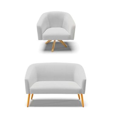 Imagem de Kit 1 Namoradeira E 1 Poltrona Base Madeira A05 Cinza