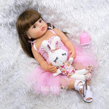 Boneca Reborn Bebe Menina Rafa Corpo De 100% Silicone Com Pelúcia Girafa