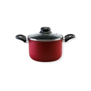 Imagem de Caldeirão 22cm Antiaderente Vermelho com Tampa de Vidro Médio Não Gruda Rubi