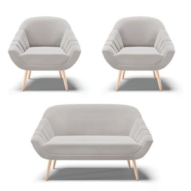 Imagem de Kit 01 Namoradeira E 02 Poltronas Veludo Natural Cinza