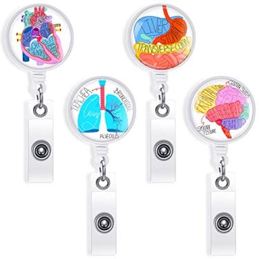 Imagem de Pacote com 4 carretéis de crachá coração cérebro retrátil clipe de identificação divertido cardiologia cardíaca médica MD RN nome de enfermeira identificação clipes para emblemas enfermagem estudante médico assistente trabalho suprimentos