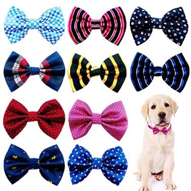 Imagem de JpGdn 10 peças de gravatas para cães para filhotes de cachorro pequenos e médios animais xadrez gravatas borboleta ajustável gola acessórios de cuidados