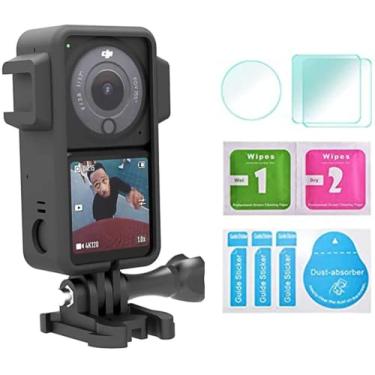 Imagem de Action 2 Moldura protetora com base de sapata quente, proteção contra poeira, capa de suporte + Action 2 kits de protetor de tela para DJI osmo Action 2 acessórios de câmera