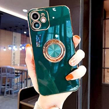 Imagem de Capa magnética macia de chapeamento para iphone 14 12 13 11 pro max mini xs xr x 7 8 plus capa completa com suporte de anel, verde escuro, para iphone12 pro max