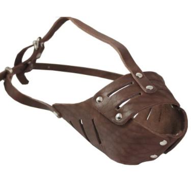 Imagem de Focinheira segura para cães de couro real #118 marrom - Pit Bull, Amstaff (circunferência 30 cm, comprimento do focinho 9 cm)
