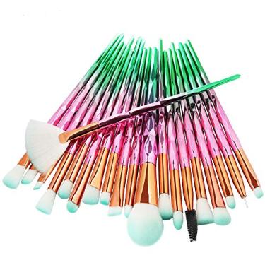 Imagem de KOLIGHT Conjunto de 20 peças de pincéis de maquiagem em pó com base em pó para sombra de olhos (rosa verde)