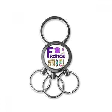 Imagem de Chaveiro de metal de aço inoxidável com símbolo nacional da França e padrão de marco de carro chaveiro clipe para presente, Multicolorido.
