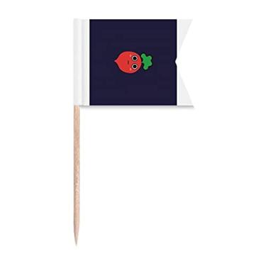 Imagem de Bandeiras de palito de dente de desenho animado com rosto de rabanete fofo marcando para bolo de festa comida prato de queijo