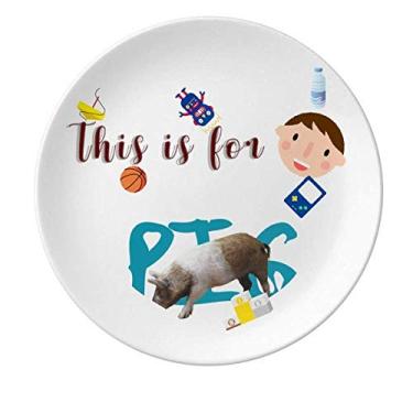 Imagem de Prato de porcelana ecológica com corrente de buffet animal prato redondo menino homem