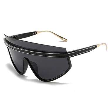 Imagem de Óculos de sol de uma peça para mulheres vintage meia armação óculos de sol listrados masculinos tons de preto, preto cinza, tamanho único