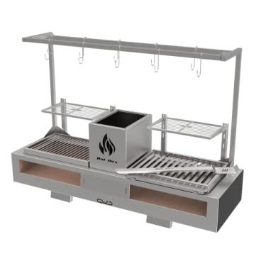 Imagem de Churrasqueira HotBox Parrilla Dupla Grelha Argentina + Uruguaia - BANCADA + KIT TENDAL