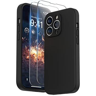 Imagem de SURPHY Capa projetada para iPhone 14 Pro com protetor de tela, (proteção da câmera + forro de microfibra macia), capa de telefone de silicone líquido, preta