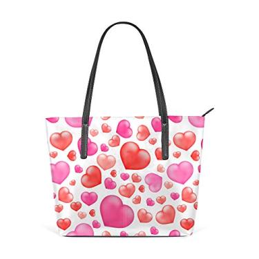 Imagem de Bolsa de ombro feminina sacola de couro para compras grande trabalho, vermelho, rosa, realista, corações, bolsa casual