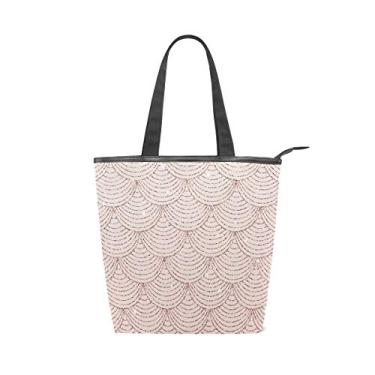 Imagem de Bolsa de lona com alça superior em ouro rosa com estampa de glitter de sereia, bolsa de ombro para mulheres