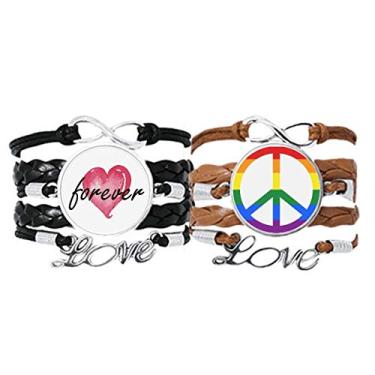 Imagem de DIYthinker Pulseira LGBT arco-íris gay lésbica anti-guerra pulseira de mão corda de couro Forever Love conjunto duplo