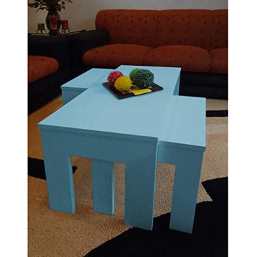 Imagem de Conjunto Mesa de Centro com 2 mesas de Apoio Laqueada - Azul