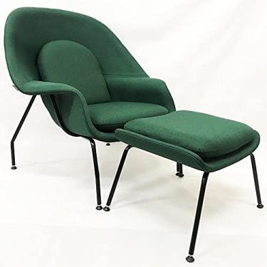 Imagem de Poltrona Womb Chair com puff linho verde base preta - Poltronas do Sul