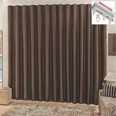 Imagem de Cortina Top Chick 3 Metros Sala Quarto Tecido Ráfia Trilho Suisso - Tabaco