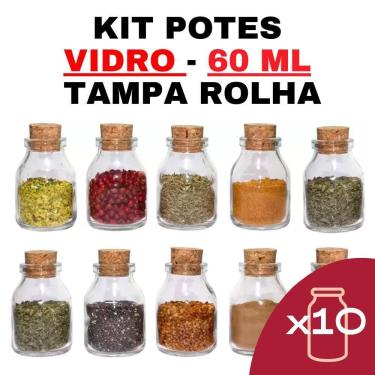 Imagem de Kit 10 Potes Vidro Com Rolha 60Ml Frascos Temperos Essência