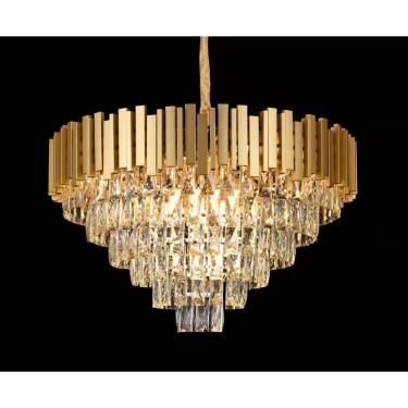 Imagem de Lustre Redondo Dourado com Cristais 15E14 70cm