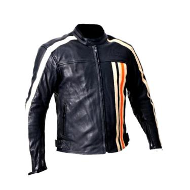 Imagem de Jaqueta Helt Couro Masculina Preta Com Faixa Bege-Masculino