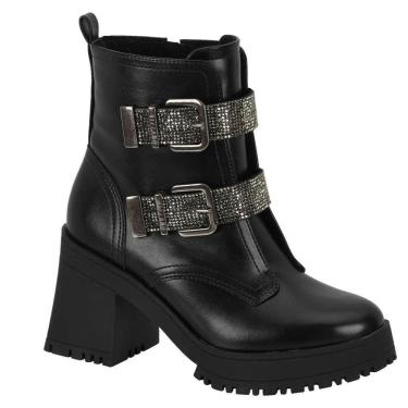 Imagem de Bota Coturno Vizzano Com Tiras De Brilho Fashion e Salto Grosso