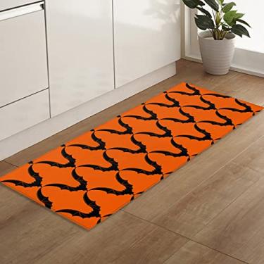 Imagem de Savannan Tapetes e tapetes de corredor 1 peça, morcego de Halloween laranja antiderrapante, tapete de cozinha absorvente, tapete de porta interno com pontos de borracha, tapete de pé 45 x 159