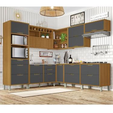 Imagem de Cozinha 9 Peças Ângulo Torre Quente 100% MDF Imperatriz Nesher Freijó/Grafite